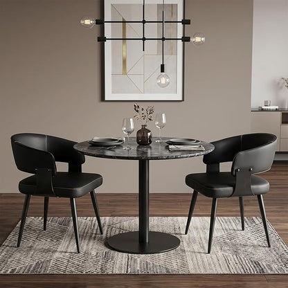 Dining Chairs Set of 2, Modern Upholstered Faux Leather Kitchen Chairs with Curved Back, Easy to Assemble & Clean for Dining Room, Restaurant, Cafe, Black