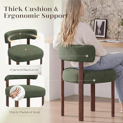 Wooden Dining Chairs Set of 6, Upholstered Kitchen Chairs with Solid Wood Legs, Mid Century Dining Room Chair with Ergonomic Curved Backrest for Kitchen Dining Vanity, Green