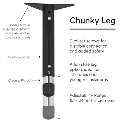 FDP Trapezoid Activity School and Classroom Kids Table (30 x 60 inch), Chunky Toddler Legs for Collaborative Seating Environments, Adjustable Height 15-24 inches - Gray Top and Black Edge