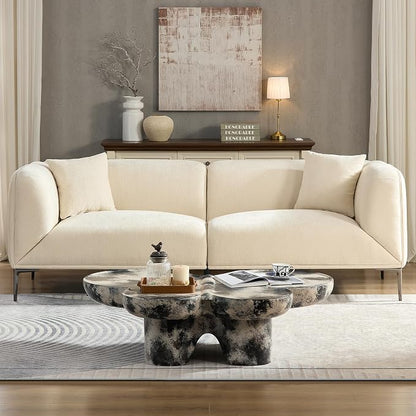 82.68" Modern Luxury Fabric Sofa Couch with Metal Legs, Upholstered 3-Seater Sofa for Living Room, Easy Assembly Contemporary Linen Couch, Stylish Comfort Seating for Apartment & Home(White)