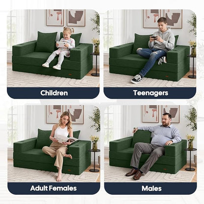 COMAX Futon Sofa Bed, Convertible Sofa Bed, Folding Boneless Couches | Boneless Couch for living room, 4‑in‑1 Fold Out Small Foldable Loveseat Floor Sleeper Mattress Lounge Space‑Saving, Green