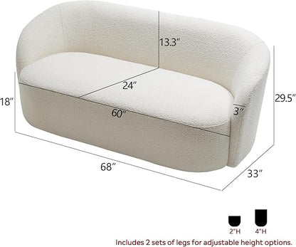 KINWELL 68" Boucle Upholstered Loveseat Sofa with Set of 2 Swivel Barrel Accent Chairs, Minimalist Comfy 2-Seater Couch and 2 Sherpa Armchairs for Small Spaces Apartment, Cream