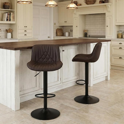 YOUTASTE Bar Stools Set of 2, Adjustable Swivel Counter Height Barstools with Back, Brown Faux Leather Upholstered Bar Chairs with Metal Base, Stools for Kitchen Island or Home Bar