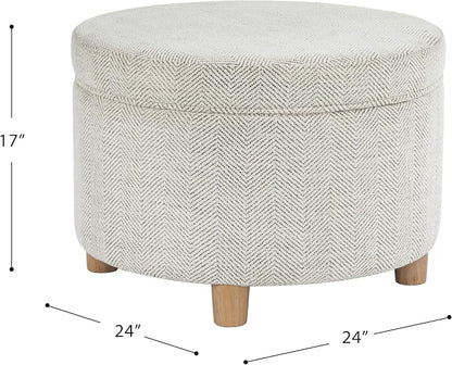 HomePop 24" Large Round Storage Ottoman - Cream Chevron Woven