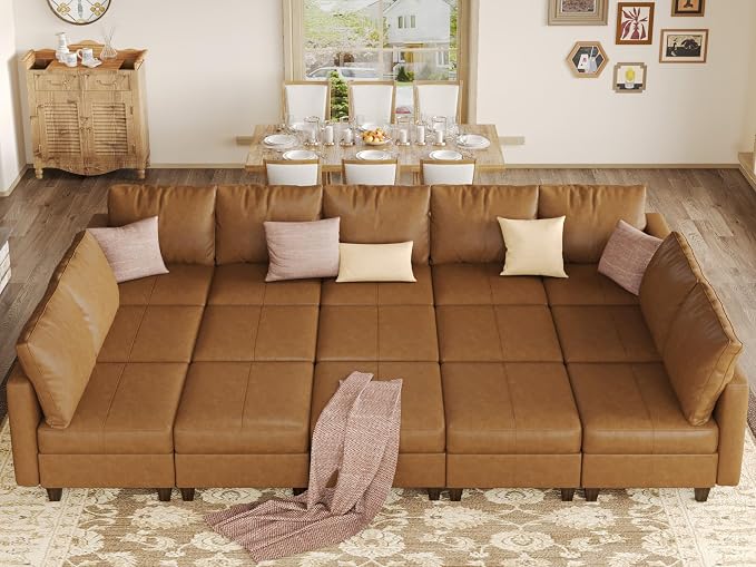 EASE MOOSE Modular Sectional Sofa Sleeper Couch with Storage, Faux Leather Sectional Large Moduar Sleeper Sofa Modular Couch for Living Room