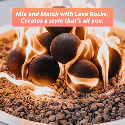 Skyflame Ceramic Fire Pit Balls, Set of 15 Round Fire Stones Set for Indoor and Outdoor Fire Pits or Fireplaces Accessory, 3 Inch, Black