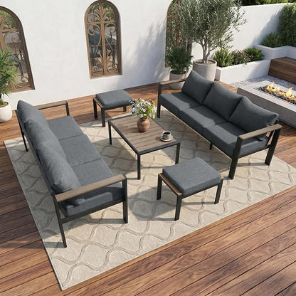 Patio Furniture Set 8 Seats and Coffee Table, Patio Conversation Set with Washable Thick Cushions, Deluxe Aluminum Modern Outside Sectional for Porch, Balcony, Deck, Yard, Light Gray