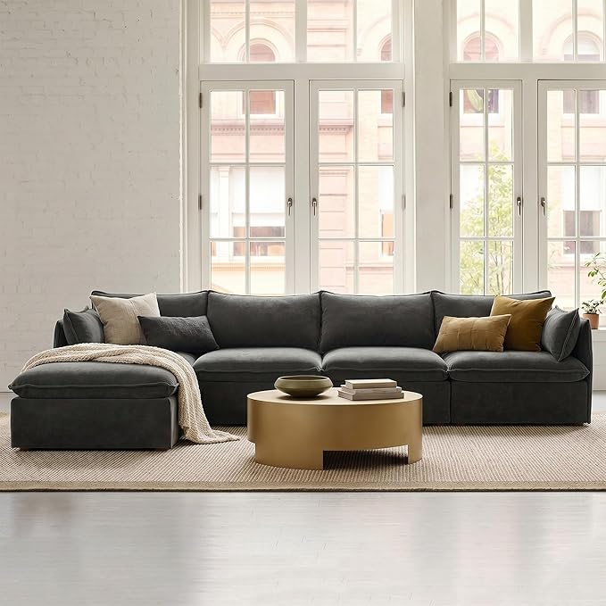 Cloud Modular Sectional Sofa, Oversized Deep Seat Comfort, Luxe Chenille | Fully Removable Washable Covers, Memory Foam Seat Cushions, Storage Ottoman, Premium Fabric