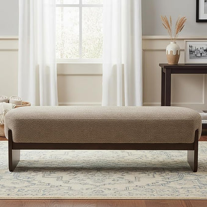 Virubi Elegant Upholstered Loop Yarn Ottoman, Light Brown End of Bed Entryway Benches, Corner Dining Bench Shoe Stool for Indoor Bedroom Living Dining Room (Light Brown)