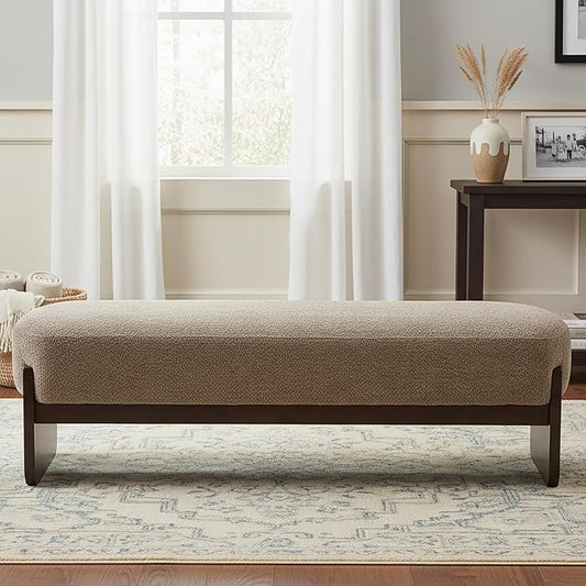 Virubi Elegant Upholstered Loop Yarn Ottoman, Light Brown End of Bed Entryway Benches, Corner Dining Bench Shoe Stool for Indoor Bedroom Living Dining Room (Light Brown)