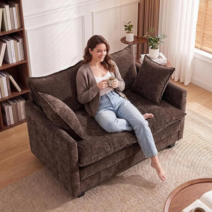 50'' Loveseat Sofa Cloud Sofa Couch, Modern Loveseats 2 Seat Couch 27" Deep Seat with 2 Pillows for Small Spaces Apartment Studio Office Bedroom Living Room, Brown