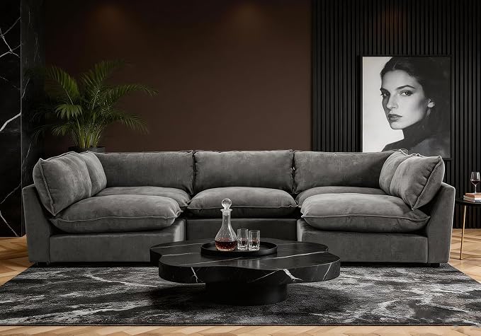 Iroomy Modular Sectional Sofa, Oversized Chenille Cloud Couch, Deep Comfy Seat, 5-Seater Sofas Couches for Living Room, Dark Grey
