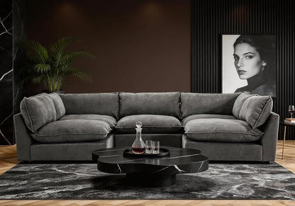 Iroomy Modular Sectional Sofa, Oversized Chenille Cloud Couch, Deep Comfy Seat, 5-Seater Sofas Couches for Living Room, Dark Grey