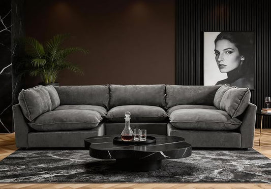 Iroomy Modular Sectional Sofa, Oversized Chenille Cloud Couch, Deep Comfy Seat, 5-Seater Sofas Couches for Living Room, Dark Grey
