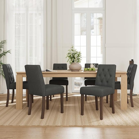 Upholstered Dining Chairs Set of 6 - Modern Parsons Kitchen & Dining Room Chair with Diamond Tufted Back, Solid Wooden Legs for Apartment, Café, Vanity
