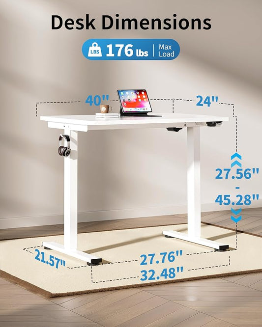 Okin Small Electric Standing Desk, 36" x 24" Whole Piece Height Adjustable Desk, White Sit to Stand Computer Workstation for Home Office