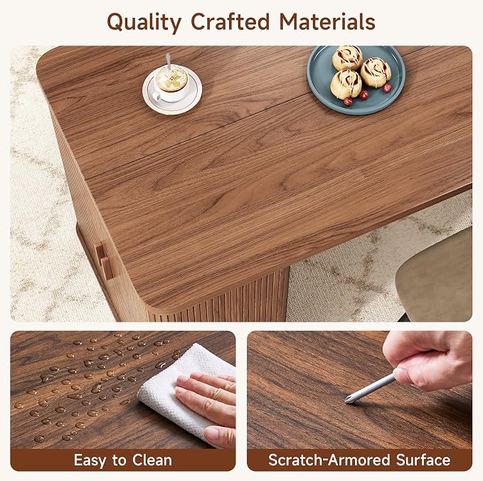 ONBRILL 61 Inch Kitchen Island with Storage, Fluted Counter Height Table, Mid-Century Modern Kitchen Island Table with Sliding Door, Home Bar Tables with Wine Rack and Drawers (Walnut)