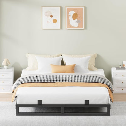 Full Size Bed Frame, 6 Inch Metal Platform Bed Frames with Squeak Free U-Slot Design, 6 Non-Slip Guards, 3500lbs Heavy Duty Steel Slat Support, No Box Spring Needed, Under Bed Storage, Black