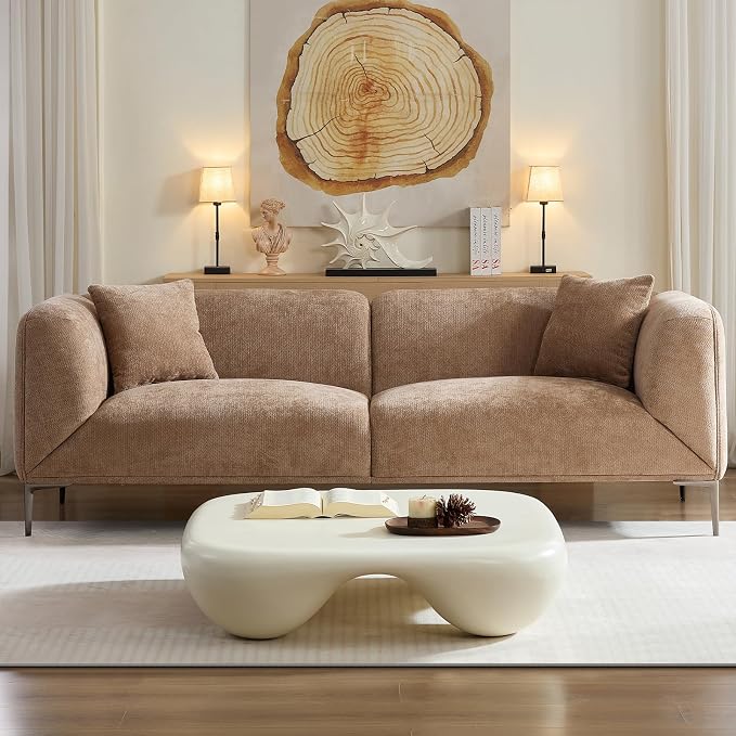 82.68"Modern Luxury Fabric Sofa Couch with Metal Legs, Upholstered 3-Seater Sofa for Living Room, Easy Assembly Contemporary Linen Couch, Stylish Comfort Seating for Apartment & Home(Camel)