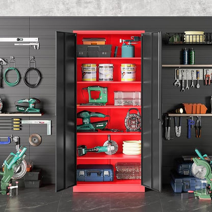 SISESOL Wide & Deep Metal Storage Cabinet with 5 Shelves,72" Tall Red Garage Storage Cabinet with Lock,Metal Cabinets with Locking Doors,Lockable Steel Cabinets for Home,Office,Shop,Garage,72x36x18