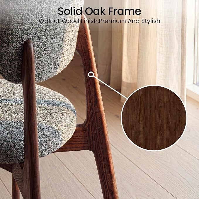 COLAMY Dining Chairs Set of 6, Modern Upholstered Kitchen Room Chairs with Solid Red Oak Wood Legs, 5-Min Easy Assembly Anti-Wobble, High-Weight Fabric Farmhouse Side Chair, 300lbs,Walnut,Darkgrey