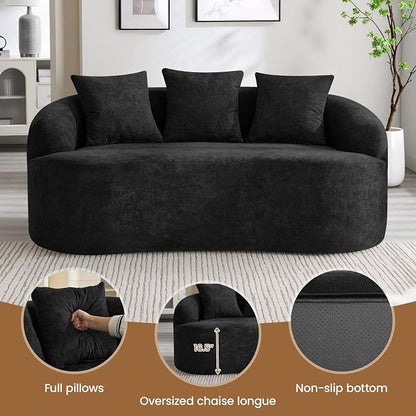 65" Boneless Loveseat Sofa Couch, Modern Comfy Curved Cloud Sofa, Chenille Deep Seat Love Seat Couches for Living Room, No Assembly, Black