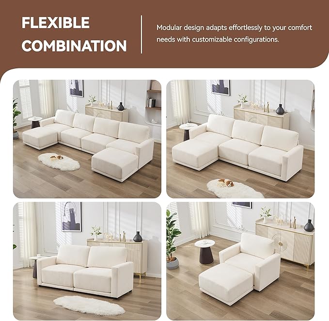 77.4" Modular Sectional Loveseat Sofa, Cloud Deep Seat Couch, Love Seat Sofas for Living Room, 2 Seater Chenille Couches with Thickened Cushions, White