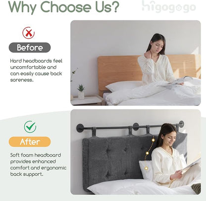 HIGOGOGO Wall Mounted Headboards for King Size Bed, Hanging Head Board Wall with Button Tufting, Adjustable Height Headboard for Bedroom,Darkgrey