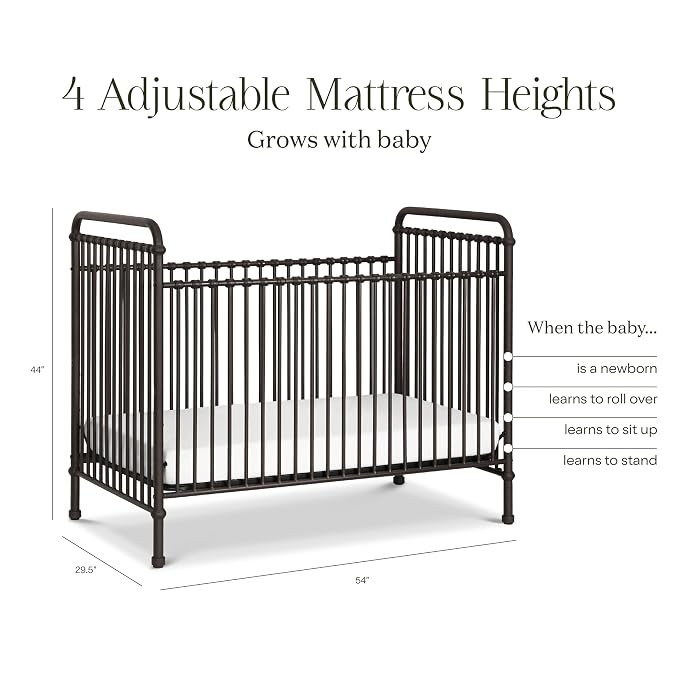 Namesake Abigail 3-in-1 Convertible Metal Crib in Vintage Iron, Greenguard Gold Certified | GREENGUARD Gold Certified, Converts to Toddler Bed & Daybed, 4 Adjustable Mattress Heights, Conversion Kits Sold Separately