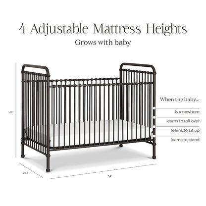 Namesake Abigail 3-in-1 Convertible Metal Crib in Vintage Iron, Greenguard Gold Certified | GREENGUARD Gold Certified, Converts to Toddler Bed & Daybed, 4 Adjustable Mattress Heights, Conversion Kits Sold Separately