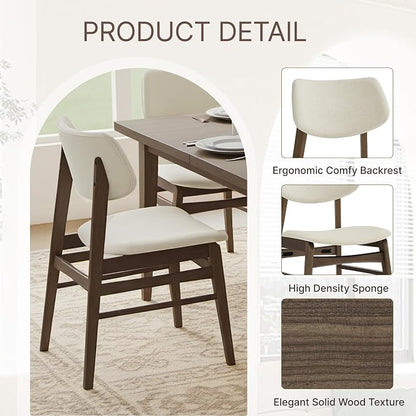 KISLOT Wooden Dining Chairs Set of 6, Upholstered Modern Dining Room Chairs, Solid Oak Wood Kitchen Chairs with Soft Cushion Backrest for Farmhouse, Restaurant, Café (Cream Fabric & Walnut Color)