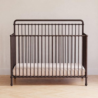 Namesake Winston 4-in-1 Convertible Crib w/ Wheels, Vintage Iron | GREENGUARD Gold Certified - Portable, Metal Baby Crib w/ Removable Wheels - Converts to Toddler Bed, Daybed & Full-Size Bed