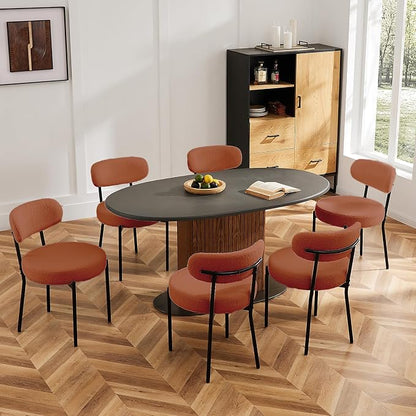 DUMOS Dining Chairs Set of 2, Mid Century Modern Chair Round Upholstered Curved Backrest, Kitchen Vanity Living Room Chairs with Black Metal Legs, Orange