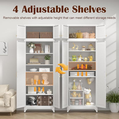 SteeLoong Kitchen Pantry Cabinet,90" Metal Storage Cabinet with Doors and 5 Adjustable Shelves,White Tall Locker Organizer Steel Garage Cabinets for Tool,File Cabinet for Office,Kitchen,Garage,School