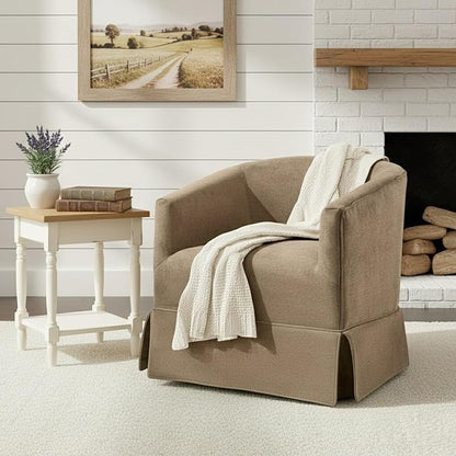 Swivel Accent Chairs Set of 2 for Living Room, 360° Upholstered Barrel Swivel Chairs with Skirted Base, Modern Linen Armchairs for Bedroom, Reading Nook, Small Space, Brown
