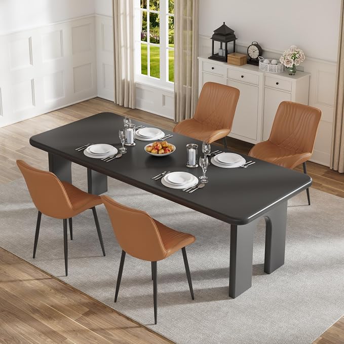 VECELO Dining Chairs Set of 4, Modern Upholstered Faux Leather Cushion Seat and Metal Legs for Kitchen, Living Room, Vintage Cognac Brown