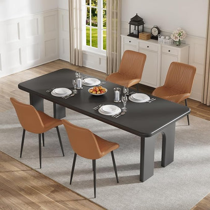 VECELO Dining Chairs Set of 4, Modern Upholstered Faux Leather Cushion Seat and Metal Legs for Kitchen, Living Room, Vintage Cognac Brown