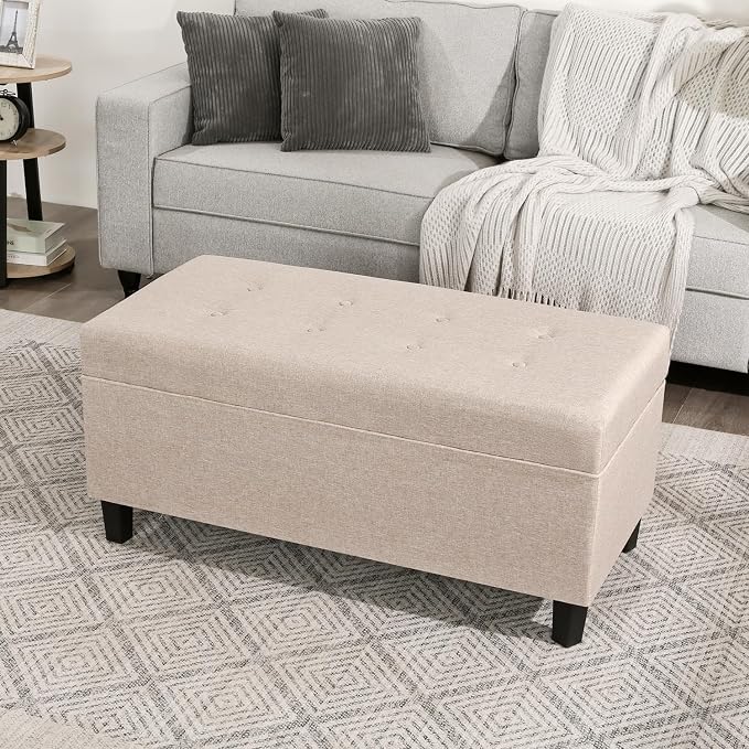 Asense Storage Ottoman Bench,18.8 x 40 x 18.5 Inches Storage Bench,Foot Rest with Legs,Tufted Ottomans with Safety Hinge,End of Bed Bench for Bedroom,Living Room,Entryway