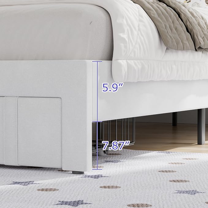 VECELO Twin Bed Frame with Storage Drawer, Heavy-Duty Platform Bedframe with Headboard & Strong Wooden Slats Support, No Boxing Spring Needed, Pure White