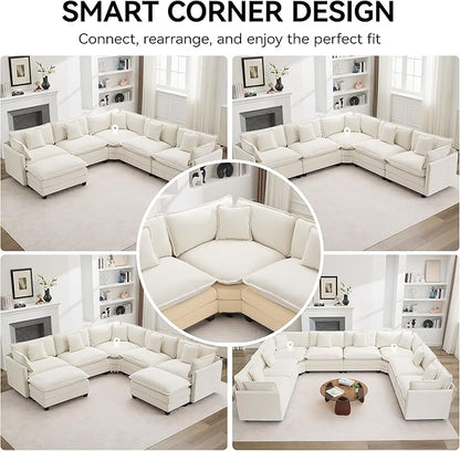 147'' Oversized U Shaped Cloud Sectional Sofa, Chenille Deep Seat Couches for Living Room, Comfy Upholstered Modular Sectional Sofa Couch, Beige