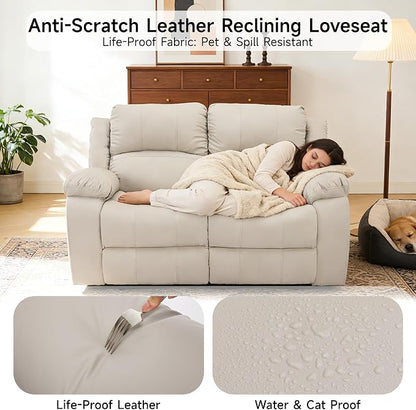 Reclining Loveseat Sofa Leather Recliner Couch 2 Seater Sofa for Living Room, Home Theater Seating(Loveseat,Beige)