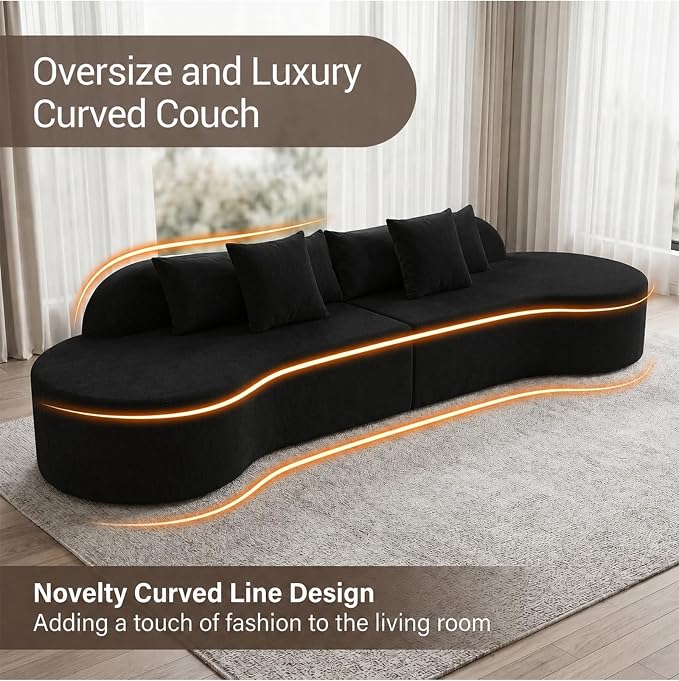 Oversized Modern Curved Cloud Couch Sectional, Boneless Compression Sofa, Modular Sectional Couches, High Density Foam Deep seat Couch with Pillows, Corduroy Sofa for Living Room Office