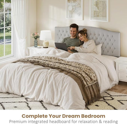 King Headboard Only, Velvet Classic Tufted Design, Light Gray | 2 installation options: 1.bed frame mount 2.wall mount (for adjustable bed), Classic hand-tufted headboard king size