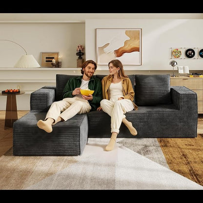 WLIVE 108'' Cloud Sectional Couches for Living Room, Modular Boneless Couch with Right Facing Chaise, L Shape Memory Foam Corduroy, with Cushion, Grey