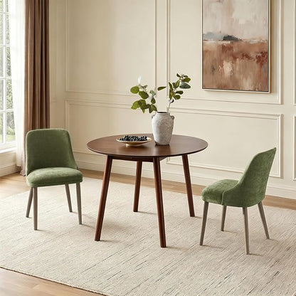 Upholstered Dining Chairs Set of 2, Fabric Dining Room Chairs with Curved Backrest, Solid Wood Legs, Modern Kitchen Chairs for Dining Room Living Room, Moss