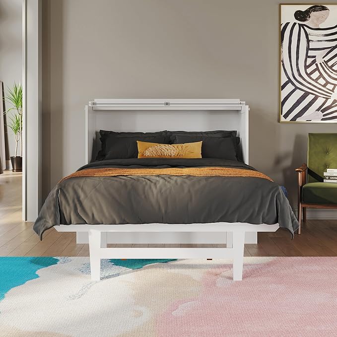AFI, Northampton Full Size Murphy Bed Desk with Memory Foam 6" Mattress and Built-in USB Charger, White