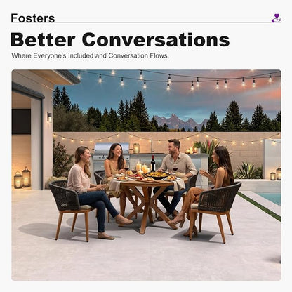 PURPLE LEAF 5 Pieces Outdoor Round Dining Set Oversized Aluminum Rattan Wicker Patio Furniture for Lawn Backyard Deck Brown