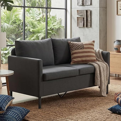 TYBOATLE Linen Fabric Modern Small Loveseat Sofa Couch for Living Room, 51" W Little Upholstered 2-Seater Mini Love Seats w/Iron Legs for Small Space, Apartment, Bedroom, Dorm, Office (Dark Grey)