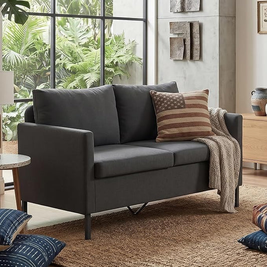 TYBOATLE Linen Fabric Modern Small Loveseat Sofa Couch for Living Room, 51" W Little Upholstered 2-Seater Mini Love Seats w/Iron Legs for Small Space, Apartment, Bedroom, Dorm, Office (Dark Grey)