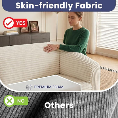 JUIKURY Convertible Sofa Bed, 3-in-1 Foldable Loveseat Couch with Armrest, Corduroy Floor Sofa & Sleeper Bed, No Assembly High-Density Foam Futon Mattress for Living Room, Small Apartment, Dorm